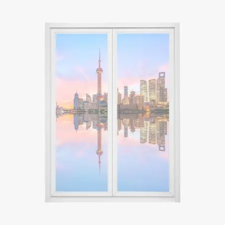 Sticker pour vitres et fenêtres panorama urbain de Shanghai au lever du soleil – Wallnifity®