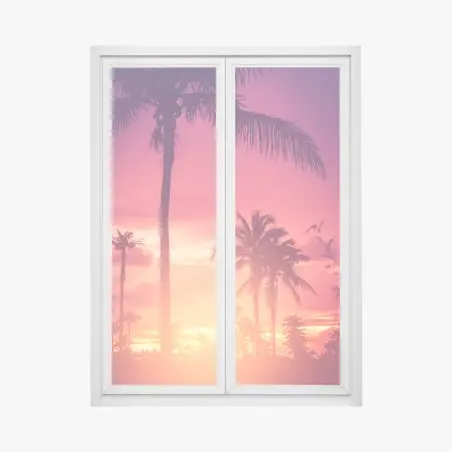 Sticker pour vitres et fenêtres coucher de soleil tropical aux palmiers – Wallnifity®