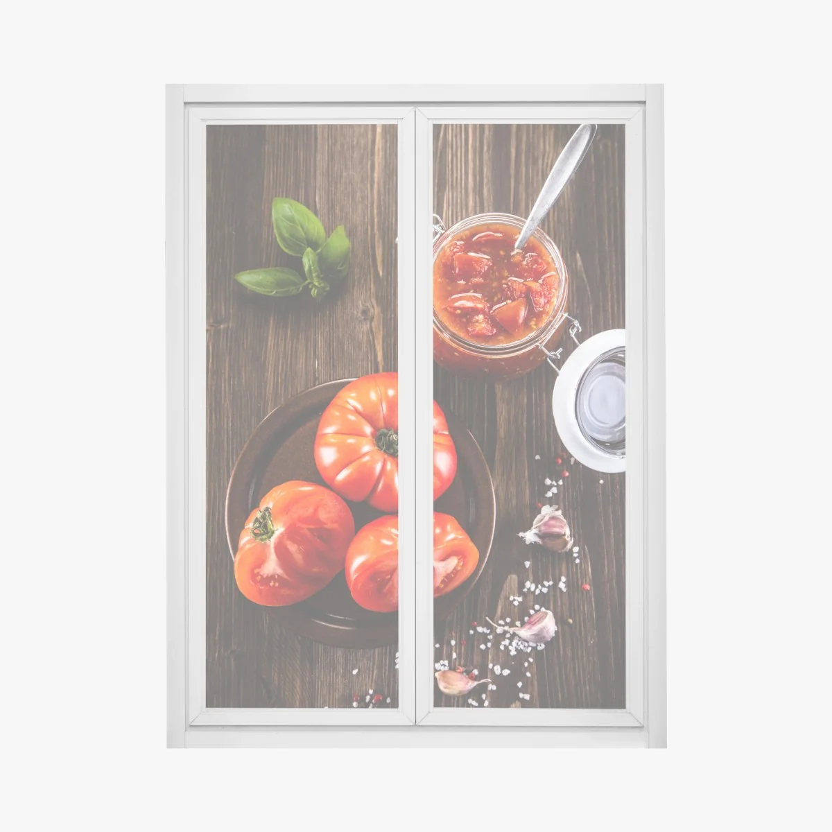 Sticker pour vitres et fenêtres composition rustique de tomates mûres et basilic – Wallnifity® Sticker pour vitres et fenêtres composition rustique de tomates mûres et basilic – Wallnifity®