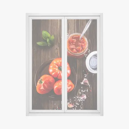 Sticker pour vitres et fenêtres composition rustique de tomates mûres et basilic – Wallnifity®