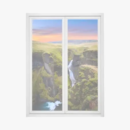 Sticker pour vitres et fenêtres paysage de Fjadrargljufur au coucher de soleil en Islande – Wallnifity®