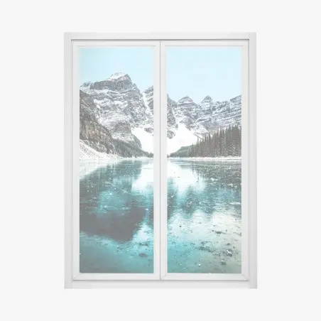 Sticker pour vitres et fenêtres paysage montagneux hivernal au lac turquoise – Wallnifity®