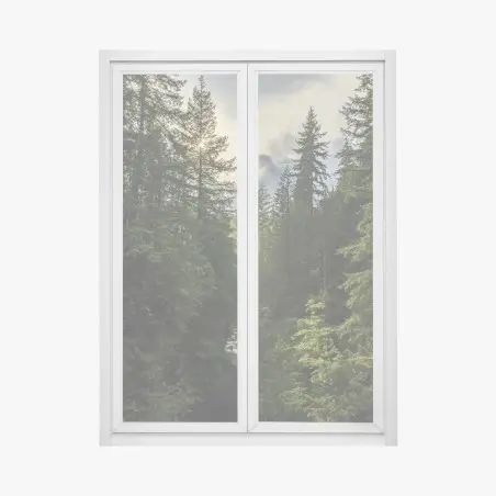 Sticker pour vitres et fenêtres paysage forestier: cascade entre les sapins – Wallnifity®