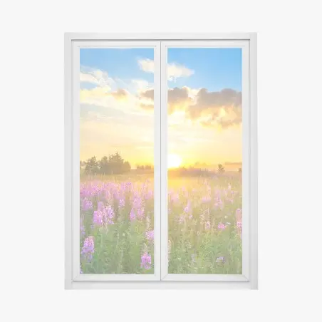 Sticker pour vitres et fenêtres prairie en fleurs au lever du soleil – Wallnifity®