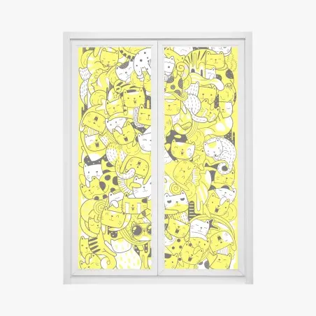 Sticker pour vitres et fenêtres jungle de chats en jaune et noir – Wallnifity®