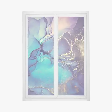 Sticker pour vitres et fenêtres abstraction aquatique aux reflets dorés – Wallnifity®