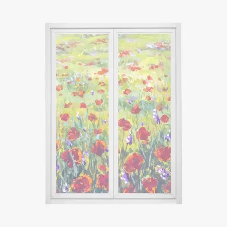 Sticker pour vitres et fenêtres champ de coquelicots style Monet – Wallnifity®