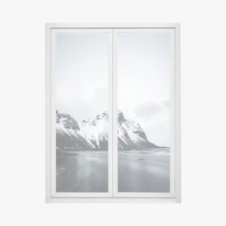 Sticker pour vitres et fenêtres paysage montagneux enneigé et littoral paisible – Wallnifity®