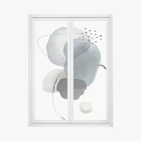 Sticker pour vitres et fenêtres composition abstraite aux nuances bleu-gris – Wallnifity®