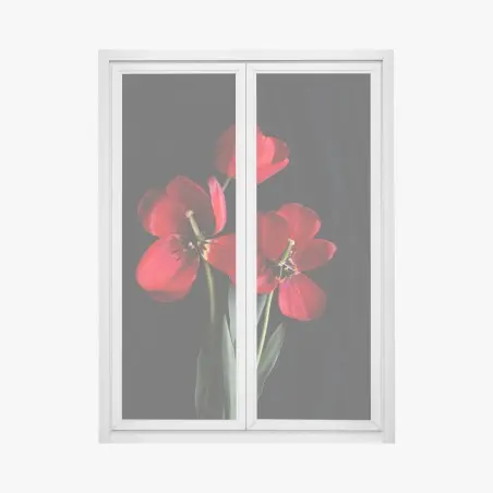 Sticker pour vitres et fenêtres bouquet de tulipes rouges sur fond noir – Wallnifity®