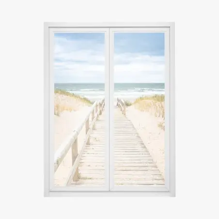 Sticker pour vitres et fenêtres passerelle en bois vers la plage à Sylt – Wallnifity®