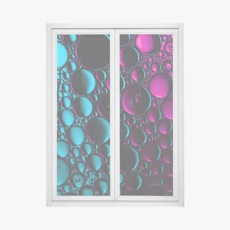 Sticker pour vitres et fenêtres composition abstraite de bulles cyan et magenta – Wallnifity®