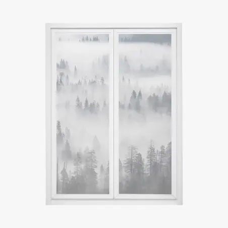 Sticker pour vitres et fenêtres forêt de pins enveloppée de brume – Wallnifity®