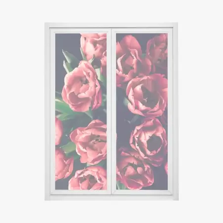 Sticker pour vitres et fenêtres bouquet de tulipes corail sur fond sombre – Wallnifity®