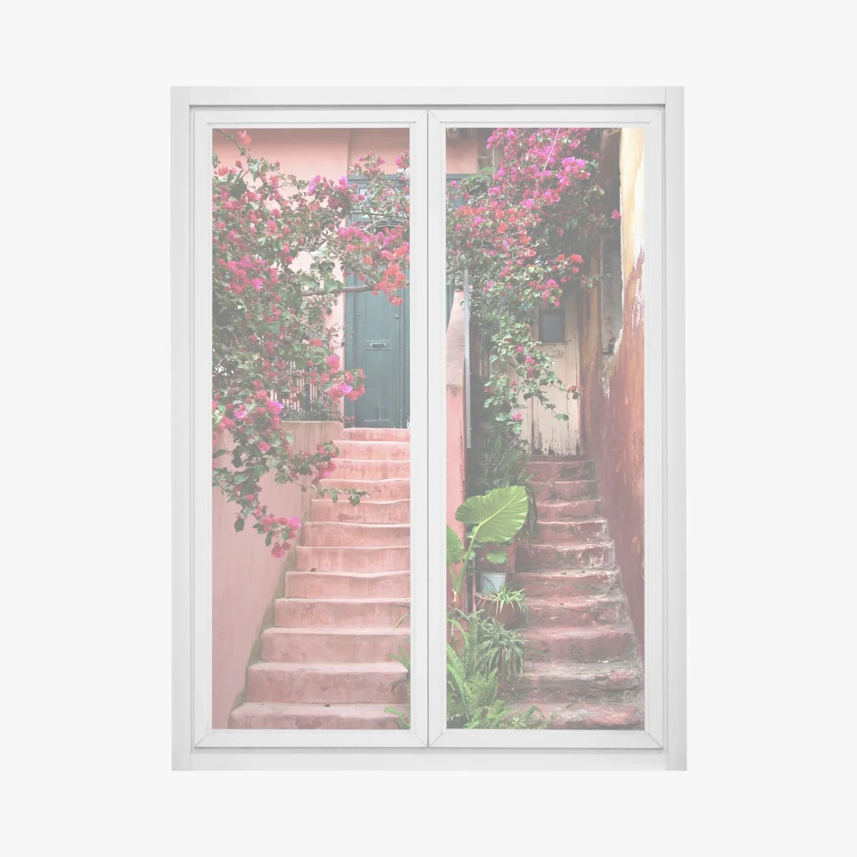 Sticker pour vitres et fenêtres escalier fleuri aux bougainvilliers – Wallnifity® Sticker pour vitres et fenêtres escalier fleuri aux bougainvilliers – Wallnifity®