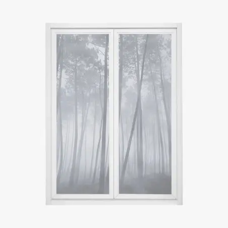 Sticker pour vitres et fenêtres forêt de pins embrumée la nuit – Wallnifity®