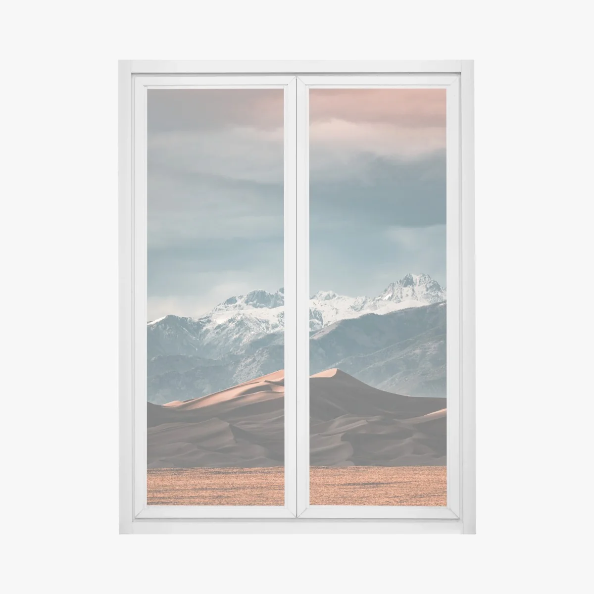 Sticker pour vitres et fenêtres contraste saisissant entre dunes et montagnes enneigées – Wallnifity® Sticker pour vitres et fenêtres contraste saisissant entre dunes et montagnes enneigées – Wallnifity®
