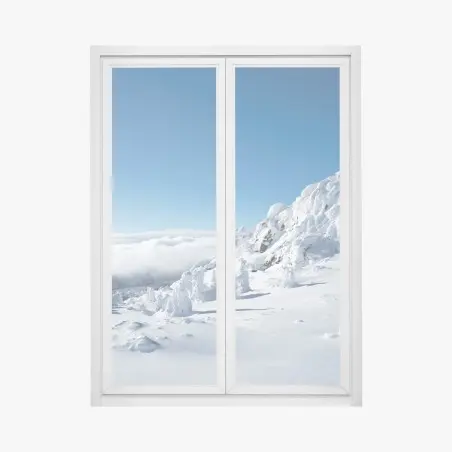 Sticker pour vitres et fenêtres panorama hivernal au sommet enneigé – Wallnifity®