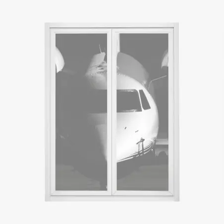 Sticker pour vitres et fenêtres jet privé en contre-jour silhouette monochrome – Wallnifity®