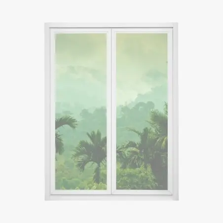 Sticker pour vitres et fenêtres panorama de forêt tropicale brumeuse – Wallnifity®