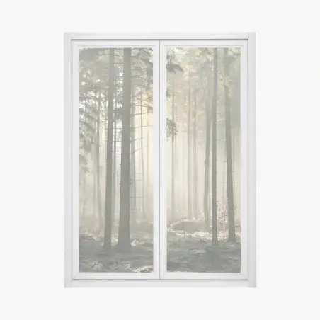 Sticker pour vitres et fenêtres forêt brumeuse et lumière matinale – Wallnifity®