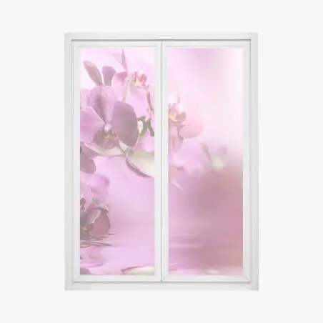 Sticker pour vitres et fenêtres orchidées roses en reflet apaisant – Wallnifity®