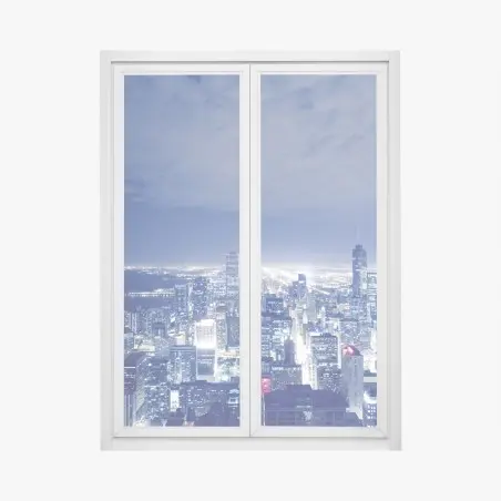 Sticker pour vitres et fenêtres panorama nocturne de Chicago en lumières bleutées – Wallnifity®