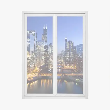 Sticker pour vitres et fenêtres panorama nocturne de Chicago – Wallnifity®