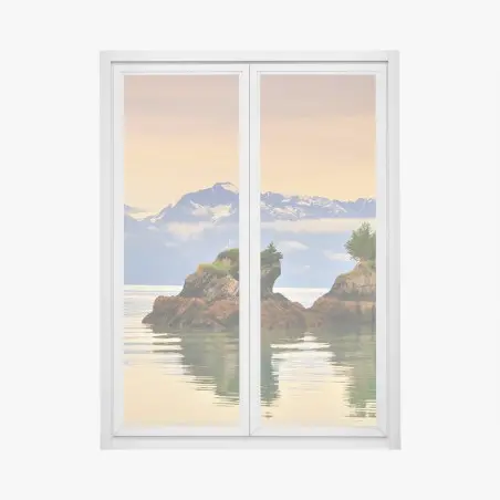 Sticker pour vitres et fenêtres îlots rocheux et reflets au coucher de soleil – Wallnifity®
