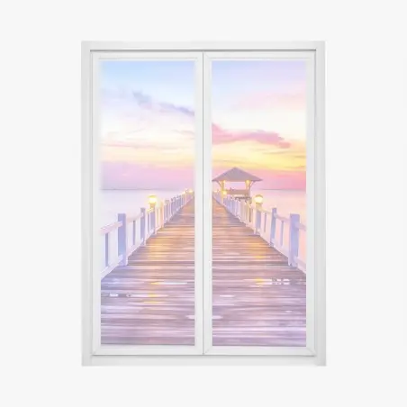 Sticker pour vitres et fenêtres ponton au coucher de soleil vers l'horizon – Wallnifity®