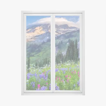 Sticker pour vitres et fenêtres prairie alpine fleurie au pied de la montagne – Wallnifity®