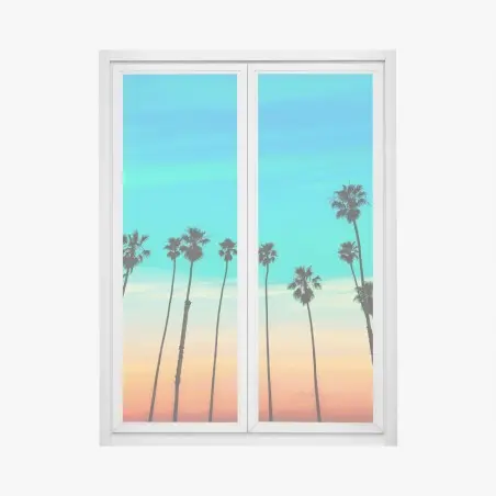 Sticker pour vitres et fenêtres lignes de palmiers au coucher du soleil à Santa Barbara – Wallnifity®
