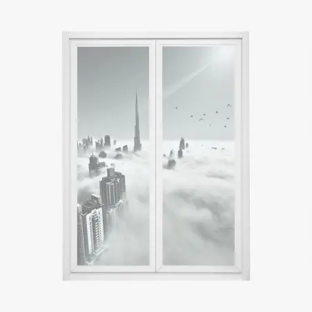 Sticker pour vitres et fenêtres Dubaï dans la brume urbaine – Wallnifity®