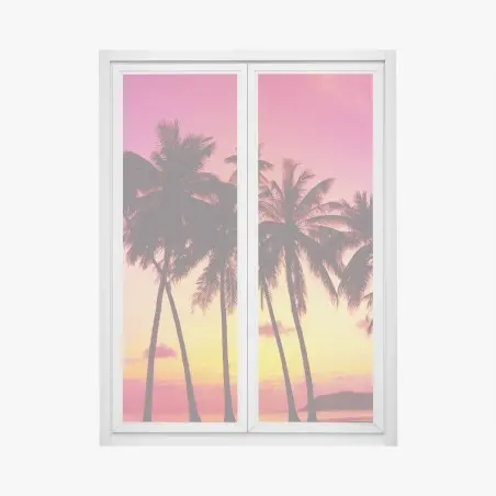 Sticker pour vitres et fenêtres coucher de soleil tropical rétro – Wallnifity®