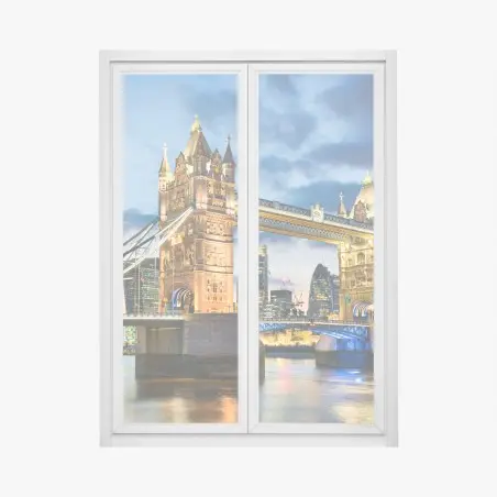 Sticker pour vitres et fenêtres pont emblématique de Londres illuminé au crépuscule – Wallnifity®