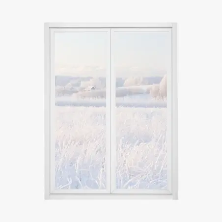 Sticker pour vitres et fenêtres paysage hivernal givré au lever du soleil – Wallnifity®