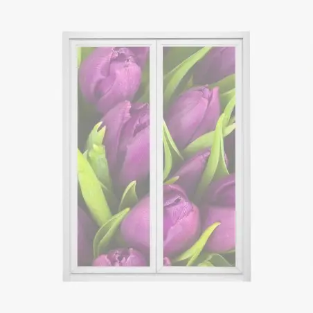 Sticker pour vitres et fenêtres bouquet de tulipes violettes en gros plan – Wallnifity®