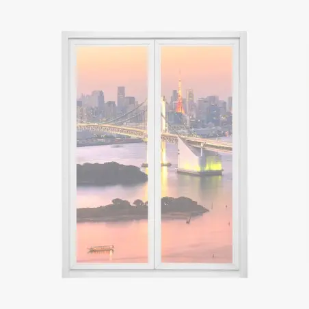 Sticker pour vitres et fenêtres coucher de soleil sur Tokyo et le pont arc-en-ciel – Wallnifity®