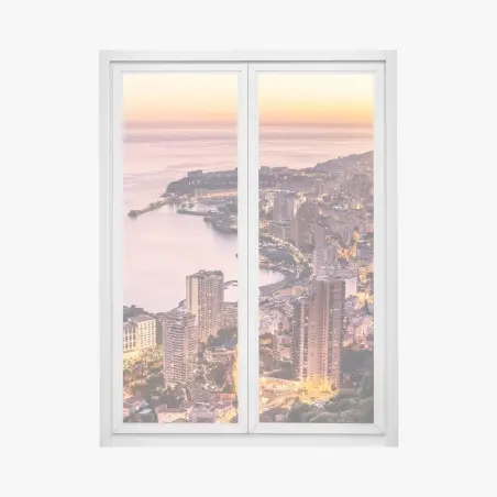 Sticker pour vitres et fenêtres vue panoramique de Monaco au crépuscule – Wallnifity®