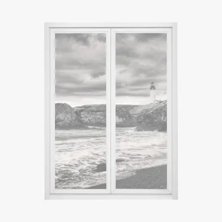 Sticker pour vitres et fenêtres phare de Yaquina Bay sous ciel orageux – Wallnifity®