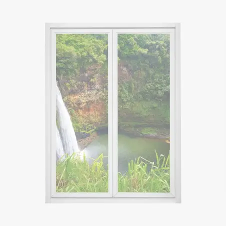 Sticker pour vitres et fenêtres cascade double dans une forêt luxuriante – Wallnifity®