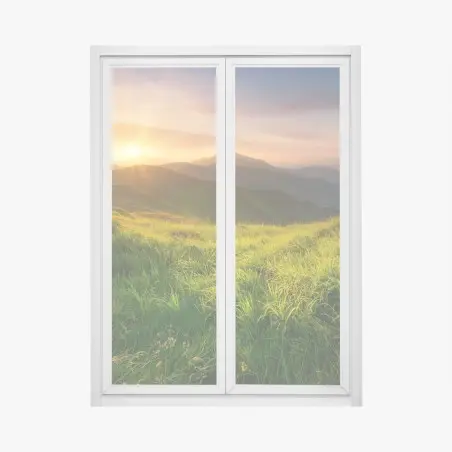 Sticker pour vitres et fenêtres aube dans la vallée montagneuse – Wallnifity®