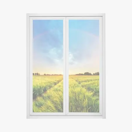 Sticker pour vitres et fenêtres paysage champêtre avec arc-en-ciel au coucher du soleil – Wallnifity®