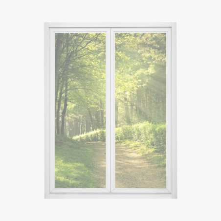 Sticker pour vitres et fenêtres sentier en forêt baigné de lumière – Wallnifity®