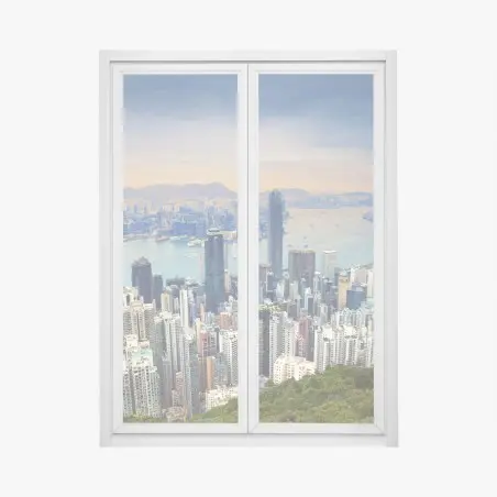 Sticker pour vitres et fenêtres panorama urbain de Hong Kong au crépuscule – Wallnifity®