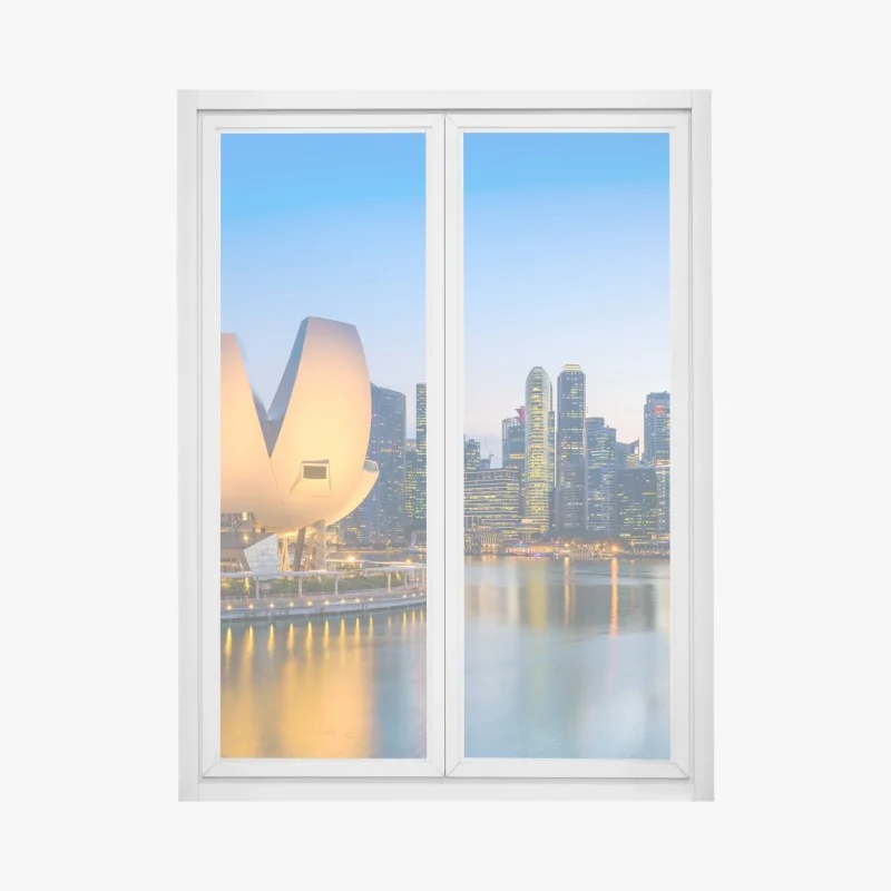 Sticker pour vitres et fenêtres panorama crépusculaire de Marina Bay, Singapour – Wallnifity® Sticker pour vitres et fenêtres panorama crépusculaire de Marina Bay, Singapour – Wallnifity®