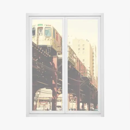 Sticker pour vitres et fenêtres métro aérien de Chicago en perspective urbaine – Wallnifity®