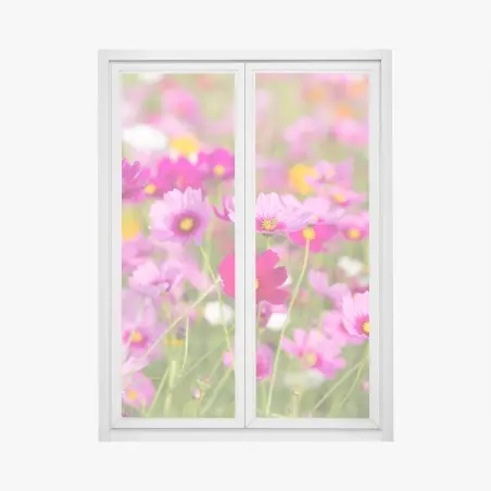 Sticker pour vitres et fenêtres champ de cosmos roses en fleurs – Wallnifity®