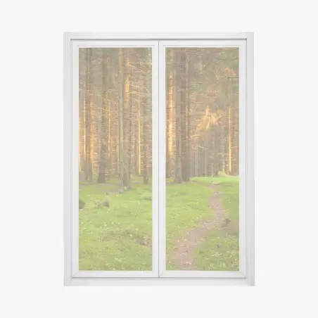 Sticker pour vitres et fenêtres lumière dorée dans la forêt de sapins – Wallnifity®