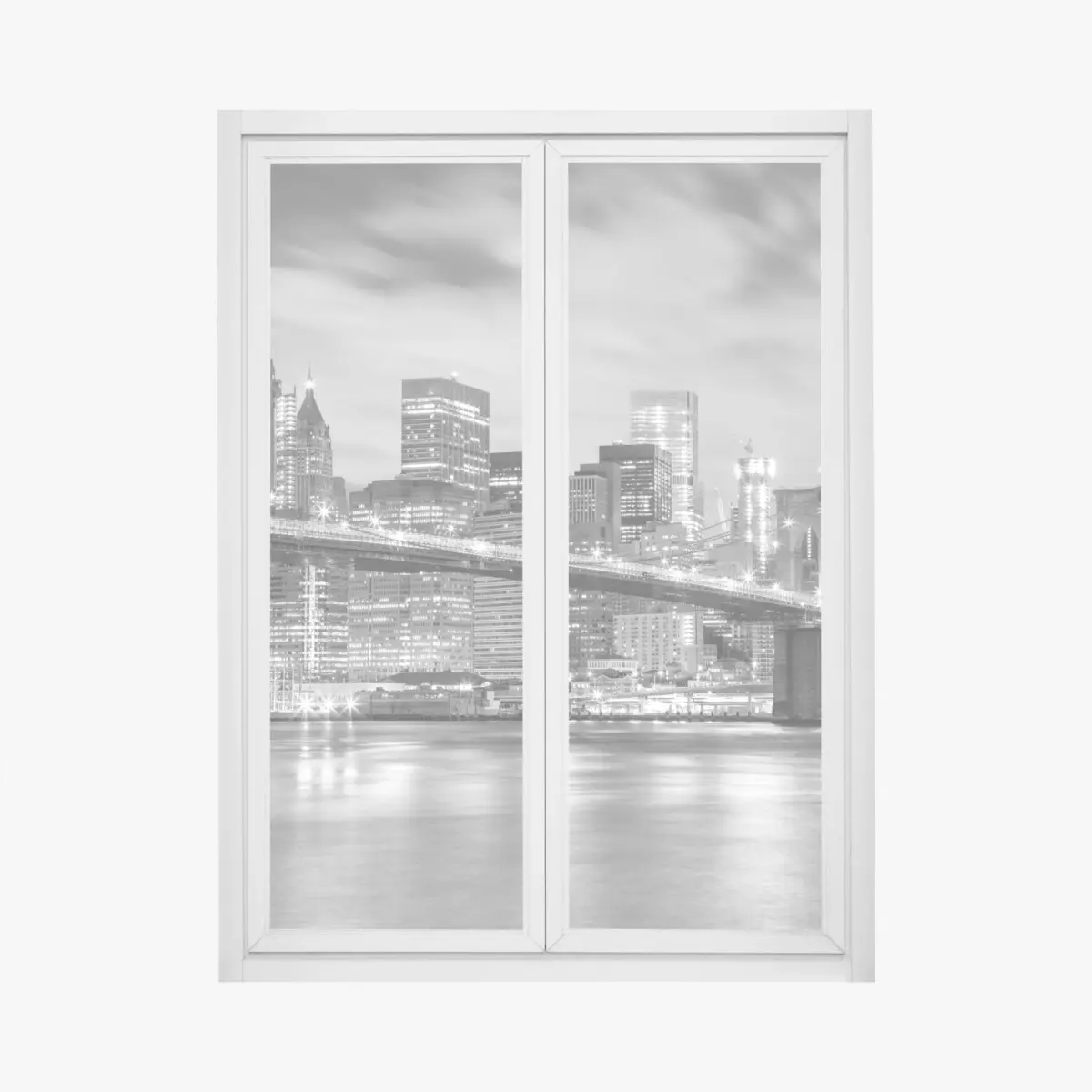 Sticker pour vitres et fenêtres panorama nocturne de New York et du pont de Brooklyn en noir et blanc – Wallnifity®